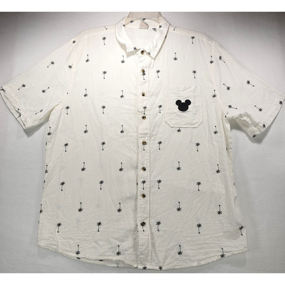 Junk Food Disney Mickey Mouse Palm Tree Button Down Shirt Men XL White Short Slv